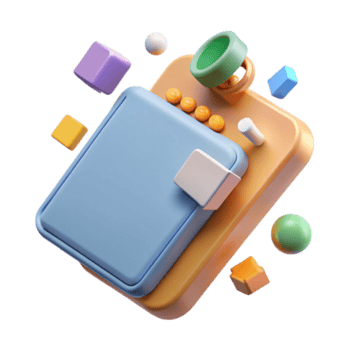 quintessential surreal Minimal exploded view of a gadget, flat color, with Scalable Design. authentic png