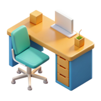 sought-after classic Isometric office desk and chair. Clean lines, flat color. with Scalable Design. elite png