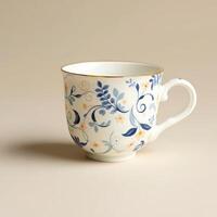 Floral teacup with blue and yellow design photo