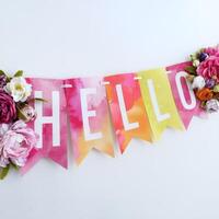 Colorful Hello banner with floral decorations photo