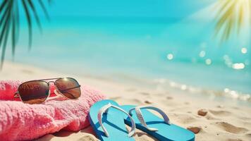 Sunny seaside vacation with beachwear and palm tree leaves photo