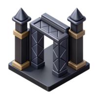 picturesque whimsical bohemian Symmetrical isometric gate with sharp edges and a black color with Scalable Design. gallery standard png
