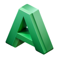 magnificent reflective coastal Geometric isometric letter A , flat green, crisp edges with Scalable Design. sharp png