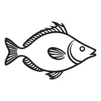Black sea fish outline illustration with solid color on a clean white background in minimal style. vector