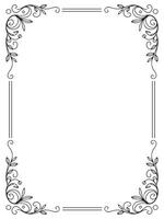 Ornamental rectangular frame with black swirl floral corner elements on white background vector
