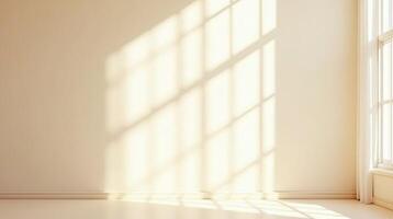 Empty room with sunlight filtering through window. photo