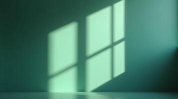 A serene shadow of a window cast upon a tranquil green wall. photo