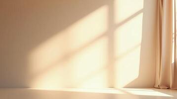 Illuminated room showcasing cascading sunlight upon pristine walls and floor. photo