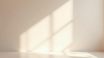 Sunlight casts geometric shadows on a pristine, cream-colored interior surface. photo