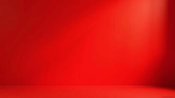 The image features a vibrant, solid red background with a subtle gradient effect. photo