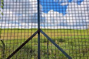 Wire Fence on a grassland background during the day photo