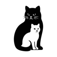Black and white cat silhouette pair in simple style, Cat silhouette pair for minimalist art design vector