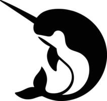 Narwhal Black and White Silhouette, Simple Narwhal Silhouette Design. vector