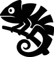 Chameleon on Branch Silhouette Art, Simple Lizard Silhouette Design. vector