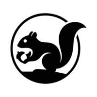 Simple Black Silhouette of a Squirrel Holding an Acorn in a Circle Squirrel Holding Acorn Circle Silhouette, Black Squirrel Acorn Silhouette Art, vector