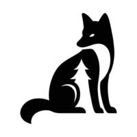 Fox silhouette with pine tree graphic art, Fox and tree silhouette for woodland themes vector