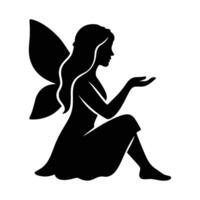 Sitting fairy silhouette with hand outstretched, Fairy silhouette design with graceful pose vector