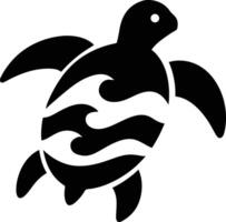 Turtle with Ocean Waves Silhouette, Artistic Turtle Ocean Design. vector