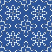 Seamless floral line art pattern with elegant white curves on a deep blue background. Perfect for fabric prints, wallpapers, and creative graphic projects. vector