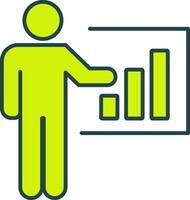 Colorful illustration of a person presenting a bar chart, symbolizing business analytics, training, performance, or educational data visuals. vector