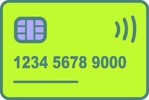 Modern illustration of a credit card featuring a chip, card number, and contactless signal, representing digital payments and banking. vector
