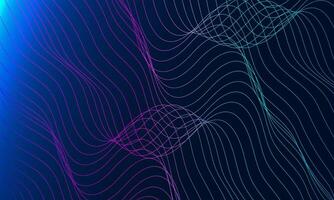 Curved Wireframe Lines Digital Abstract Background in Purple and Blue vector