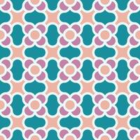 Seamless pattern featuring stylized floral and geometric motifs, presented in a harmonious teal, pink, and peach palette, creates a sophisticated and continuous background. vector