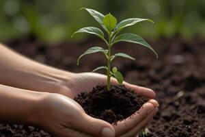 Environment World Environment Day In Hands Of Growing Tree Sapling Green Background Bokeh Human Hand Planting Tree On Natural Grass Field Forest photo