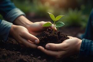 Environment World Environment Day In Hands Of Growing Tree Sapling Green Background Bokeh Human Hand Planting Tree On Natural photo