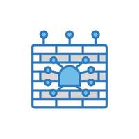 Cybersecurity Firewall Protects Data Network Connectivity, Blue Icon vector