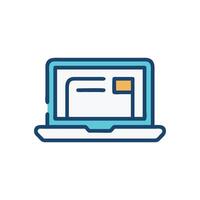 Laptop icon displaying website page with blue outline vector
