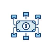 Money distribution network icon, financial streams, light blue vector