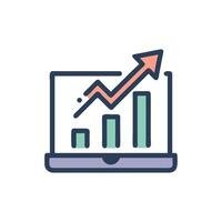 Laptop with upward bar graph and trend line vector