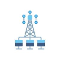 Network infrastructure Transmission tower connecting to multiple servers vector