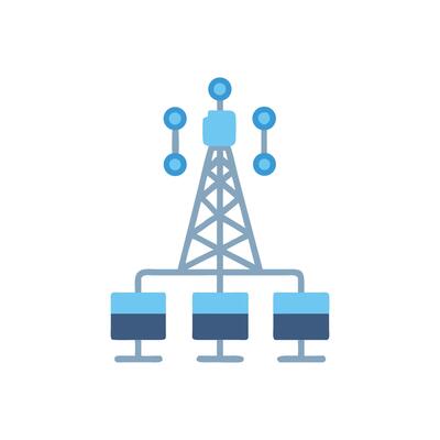 Network infrastructure Transmission tower connecting to multiple servers
