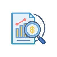 Financial analysis icon with magnifying glass and graph vector