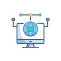 Global Network on Desktop Computer, Internet Connection Icon vector