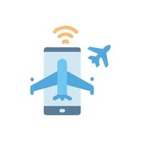 Flight booking app Airplane on phone with wifi vector