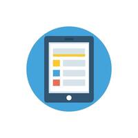 Flat design tablet with information display on blue background vector