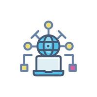 Laptop, Globe, and Data Network Concept Design Illustration vector