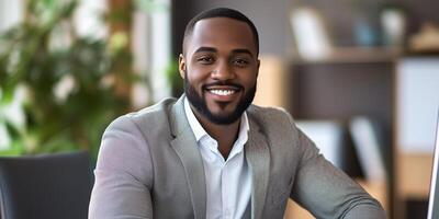 African American manager in his office, showcasing leadership and professionalism while engaging in strategic planning photo