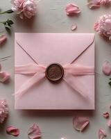 Elegant thank you card mockup surrounded by delicate floral accents and soft petals photo