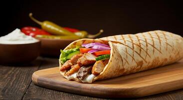 Authentic Shawarma Roll Packed with Chicken, Beef, and Vegetables photo
