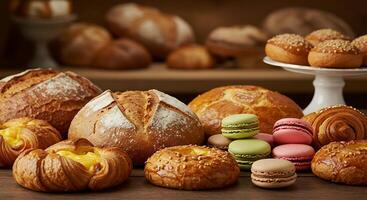 Rustic Table Overflowing with Warm, Fresh Bakery Delights photo