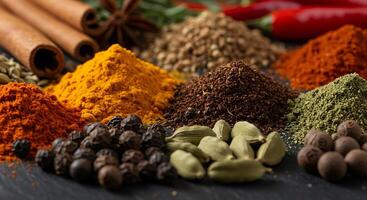 Rustic Background Enhances Vibrant Spices in Sharp Photographic Detail photo