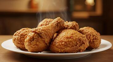 High-Resolution Fried Chicken Served Restaurant Style, Natural Lighting photo