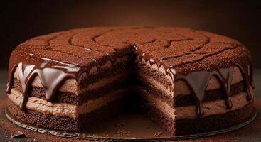 Hyper-Detailed Chocolate Cake Slice with Glossy Ganache photo