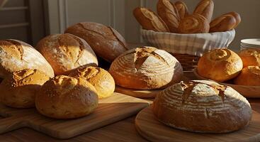 Elegant Bakery Display of Fresh Bread in Soft Natural Light photo