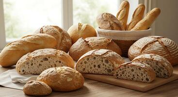 Golden Crust Bread Displayed Beautifully in Authentic Bakery Setting photo