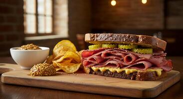 Realistic Sandwich Image in Elegant Culinary Presentation Style photo